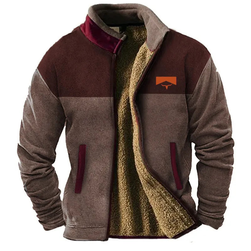 Men's green fleece-padded polyester coat on a hanger, regular fit.