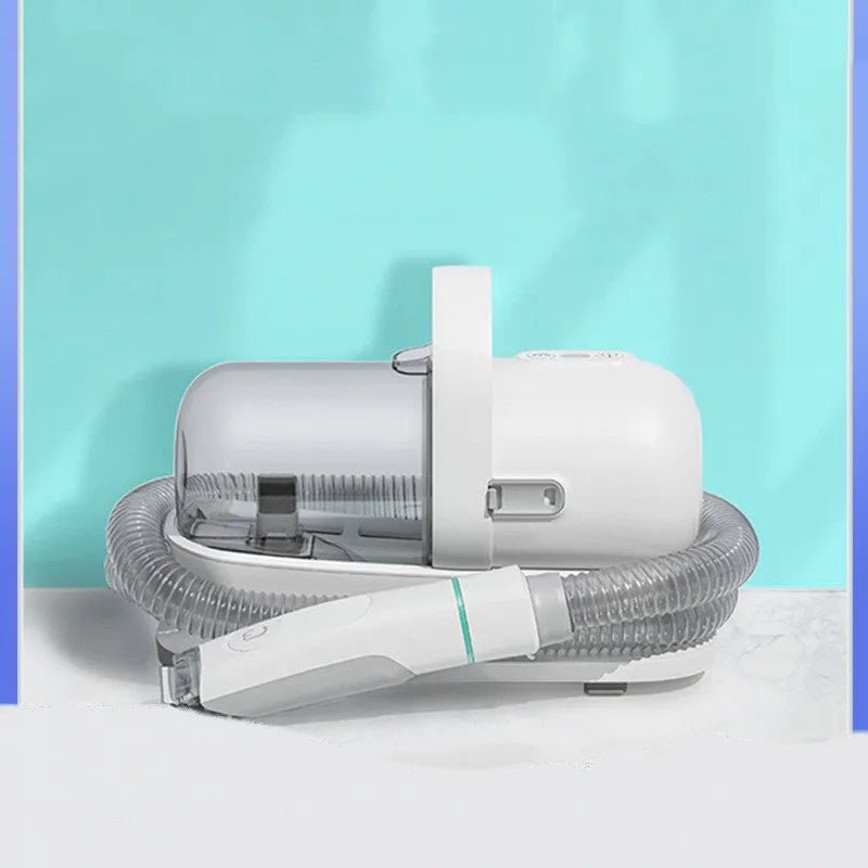 P1 pet grooming device with host, trimming shears, massage comb, thinning comb, cleaning brush, gap suction head, and four length caliper accessories
