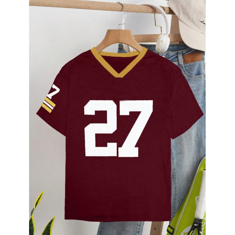 Green cotton loose fit T-shirt with digital printed white letter pattern short sleeves