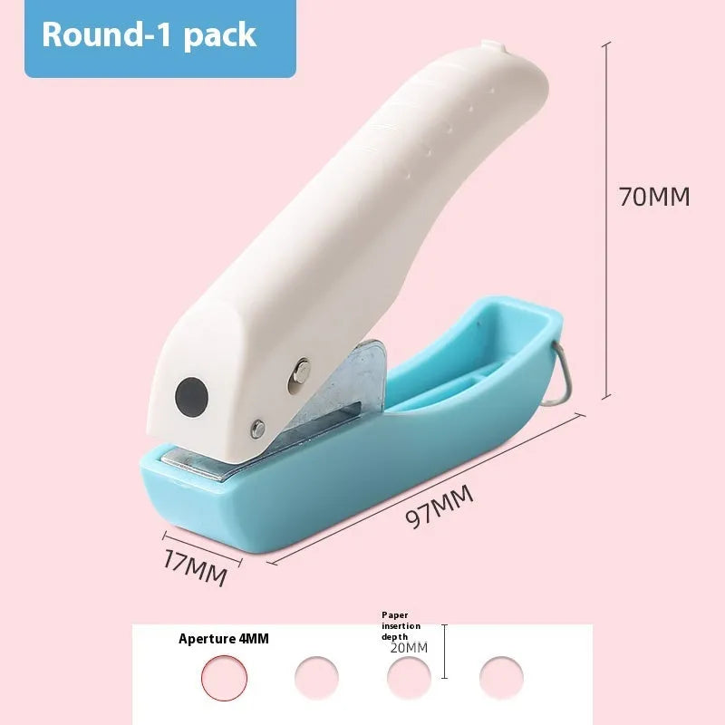 Small manual embossing punching machine with love, star, and round pattern discs for paper crafts.