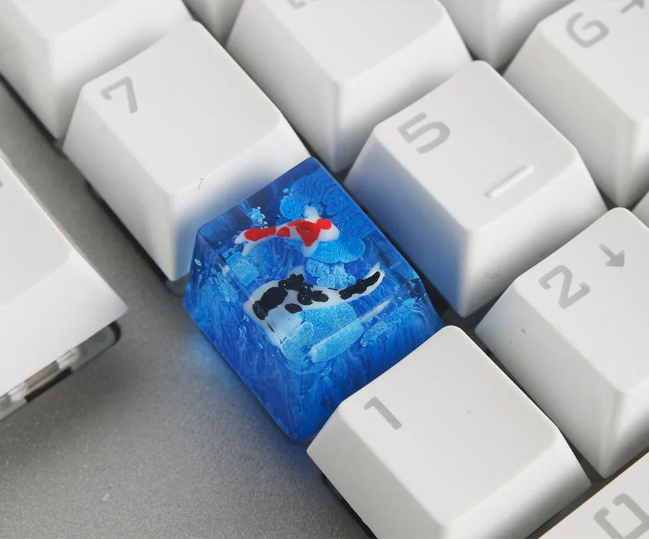 Resin keycap with koi fish and scenery print for Cherry MX mechanical keyboard