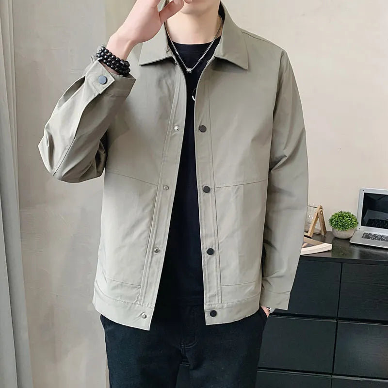 Men's slim-fit single-layer jacket in light grey polyester with Korean style design
