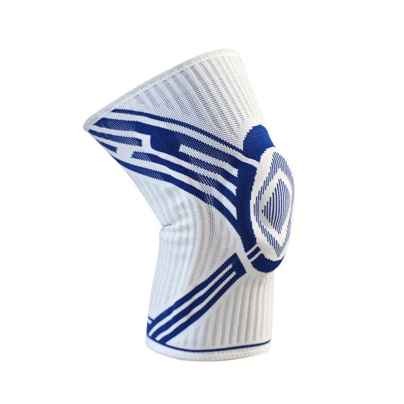 Blue high elasticity cotton knee pad for adult sports like basketball and running.