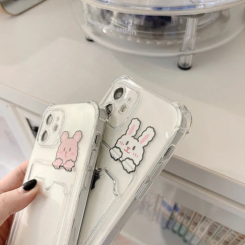 Transparent cartoon design iPhone case with a card slot on the back