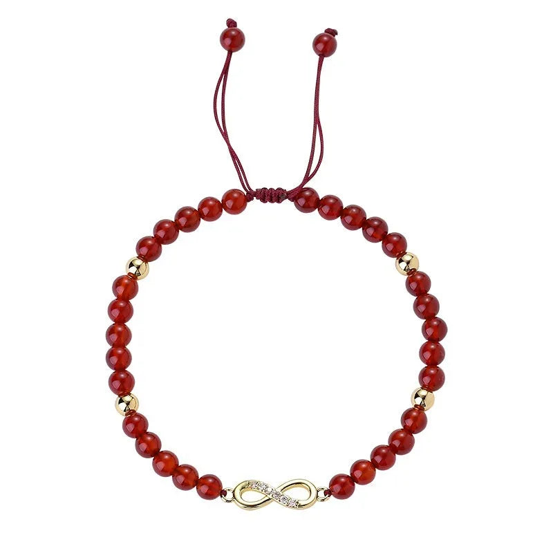 Hand-woven women's bracelet with natural red agate diamond beads in ethnic style design