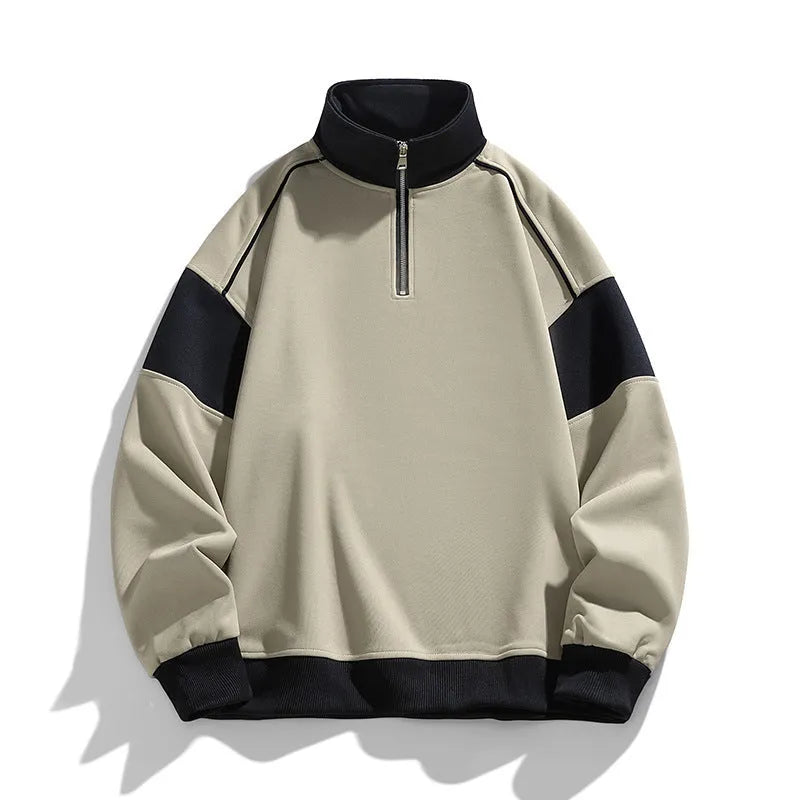 Men's white rabbit fur corduroy hooded pullover sweater with drop shoulders and loose lapels