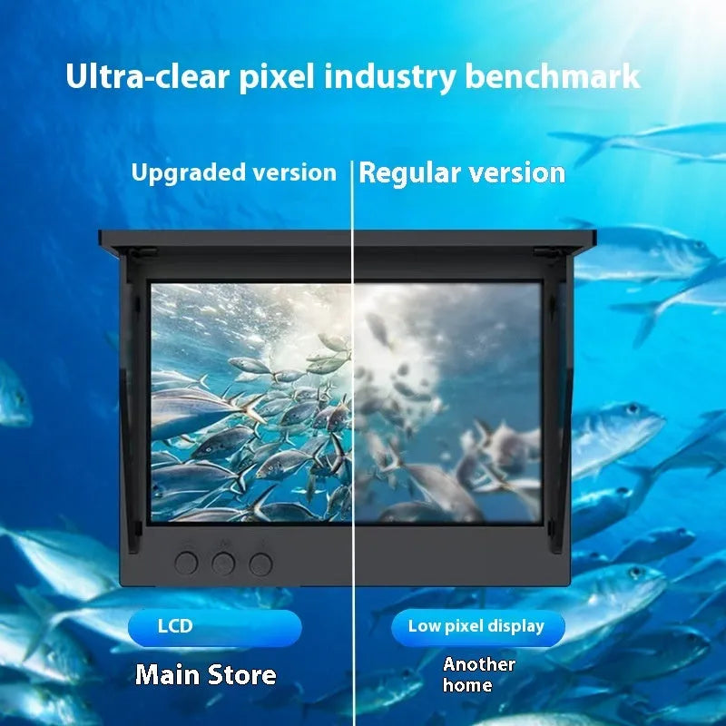 Fish finder unit with 4.3-inch screen connected to an underwater camera on a long cable