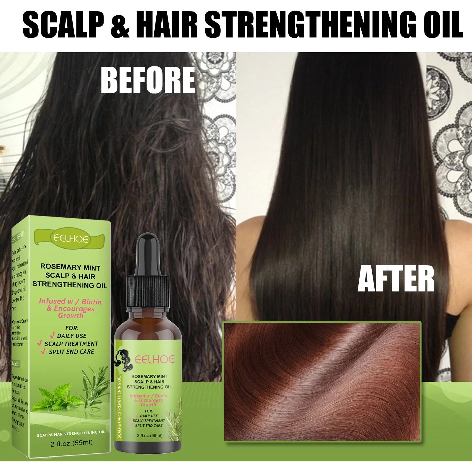 59ml rosemary mint hair growth fluid bottle for scalp massage and hair nourishment