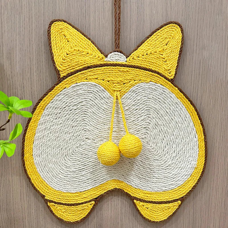 Yellow sisal cat scratching board with corgi design and anti-slip base