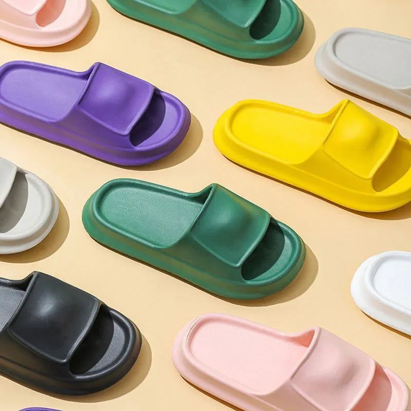 Soft thick sole EVA unisex slippers in multiple colours on a white background