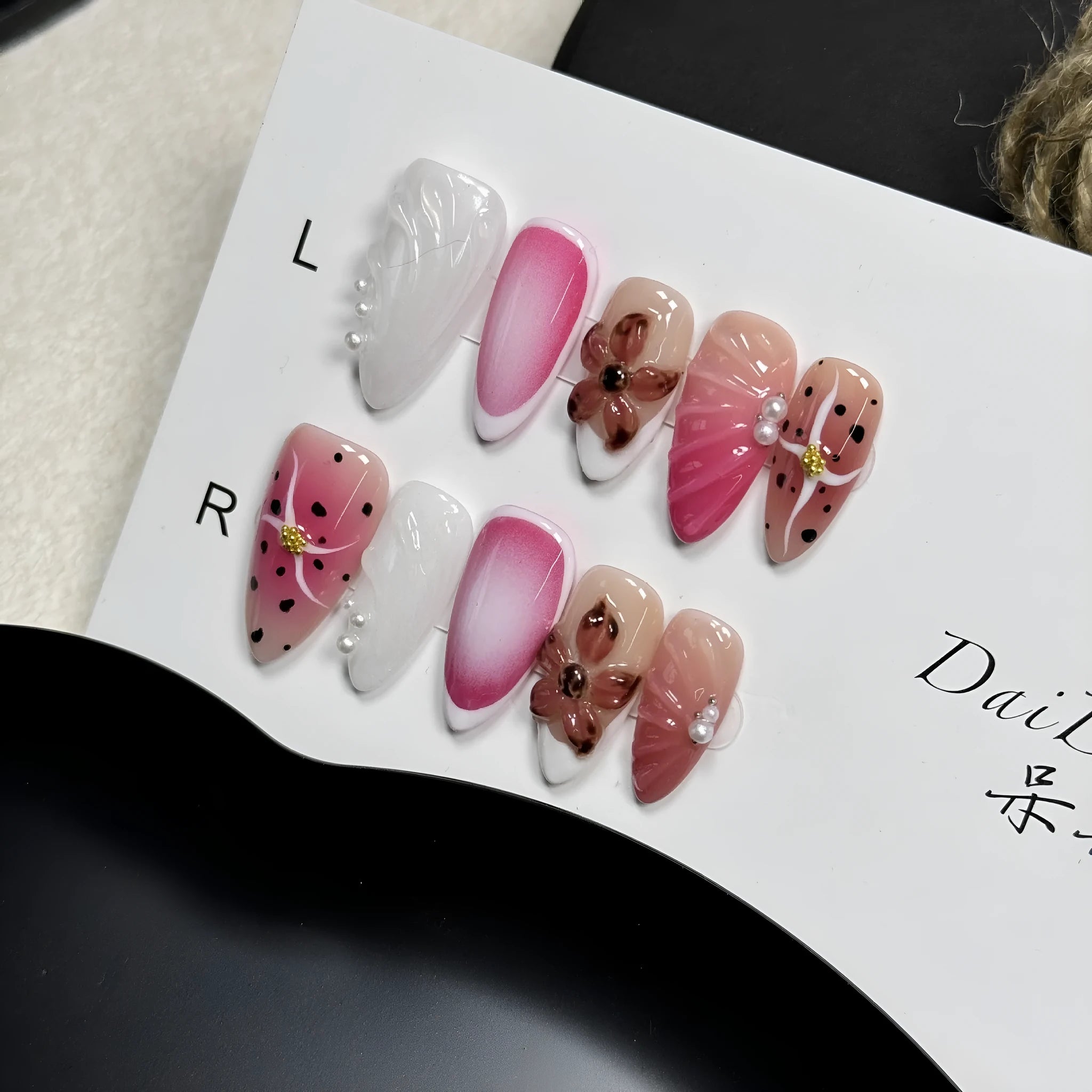 Hand-painted three-dimensional nail beauty patches with embossed carved designs