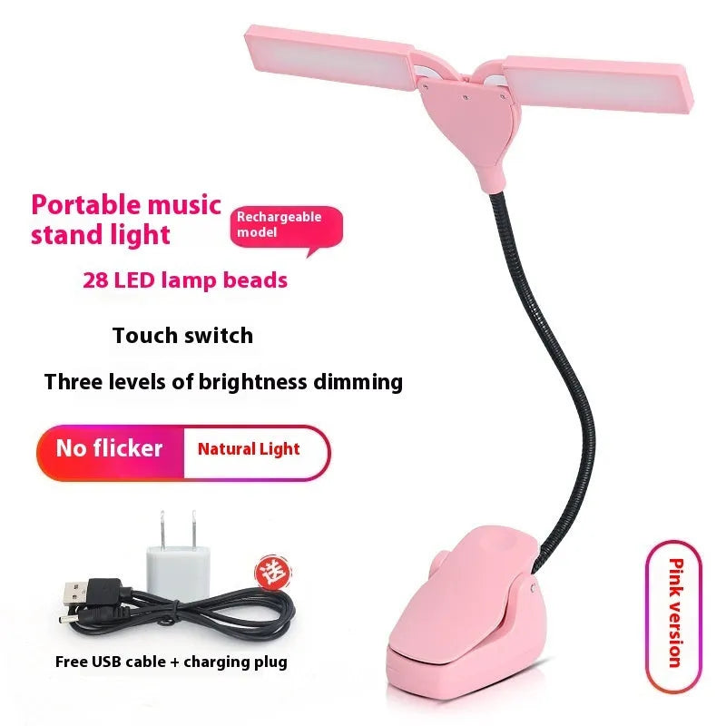 Rechargeable music stand lamp with 28 LED lights in black plastic casing