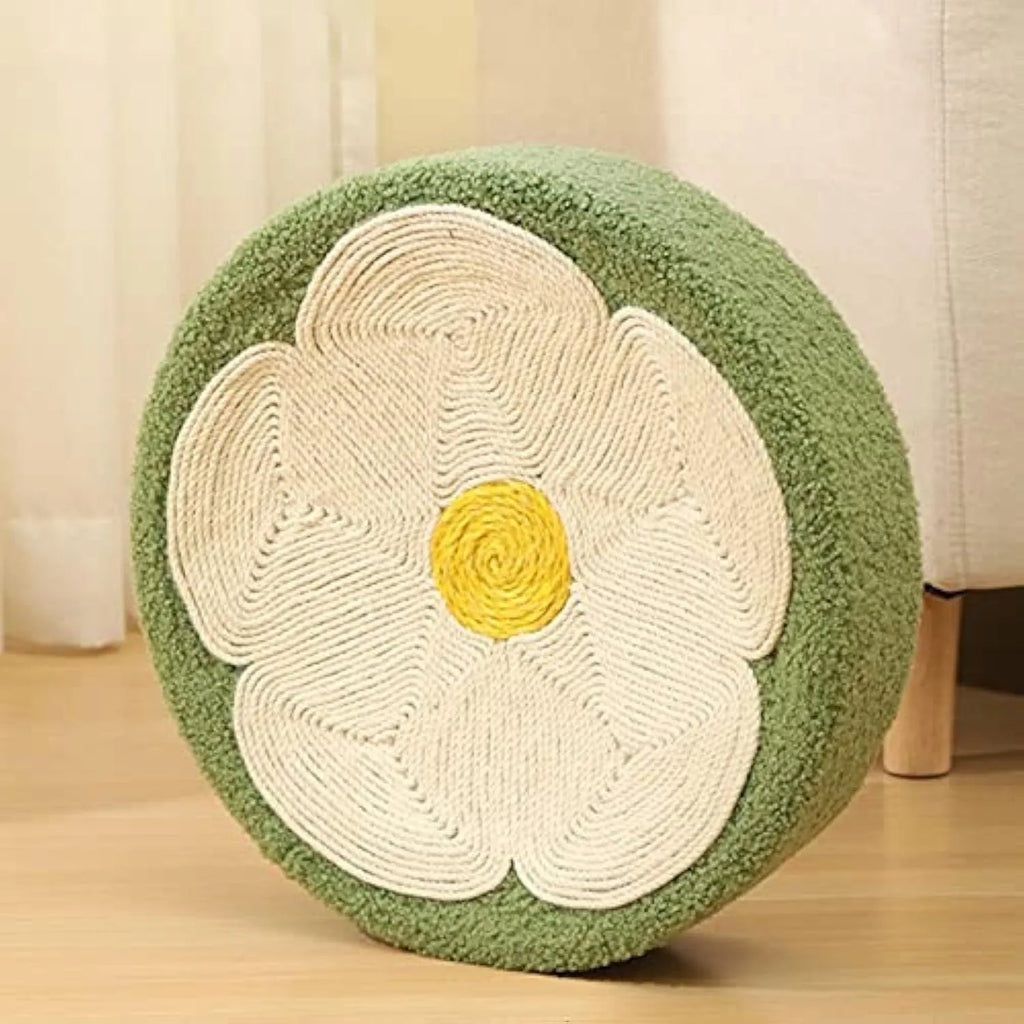 Green round sisal cat scratcher bowl bed for scratching and lounging