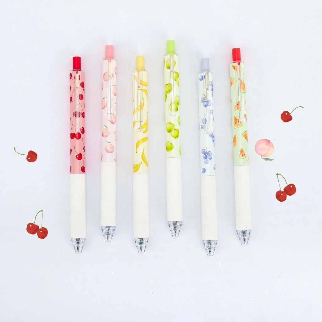 Three scented fruit flavoured pressurised pens with 0.5mm black ink and plastic barrels