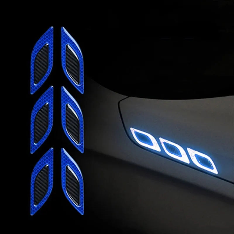 Blue and yellow reflective resin strips for car bumper and wheel arch protection.