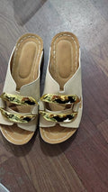 Roman style platform flip-flops in black, white, khaki and sea blue colours showing artificial PU upper and rubber sole