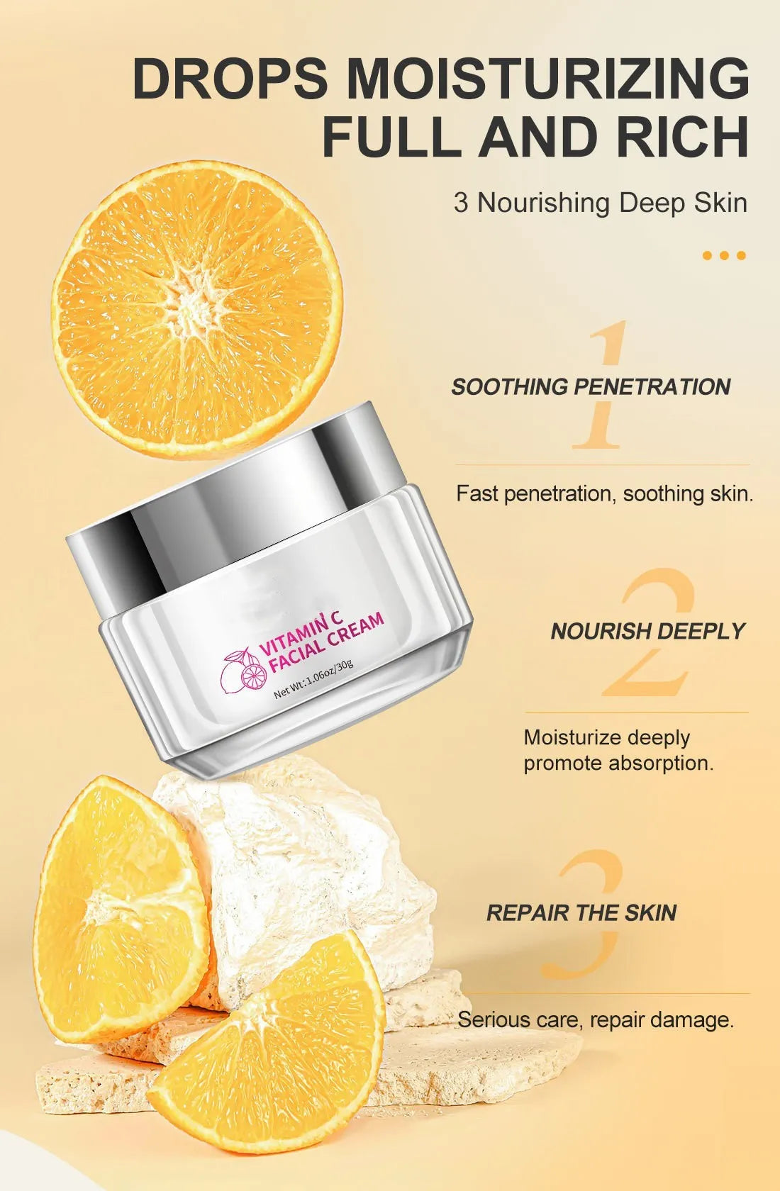 30g tub of Vitamin C face cream for all skin types on a white background.