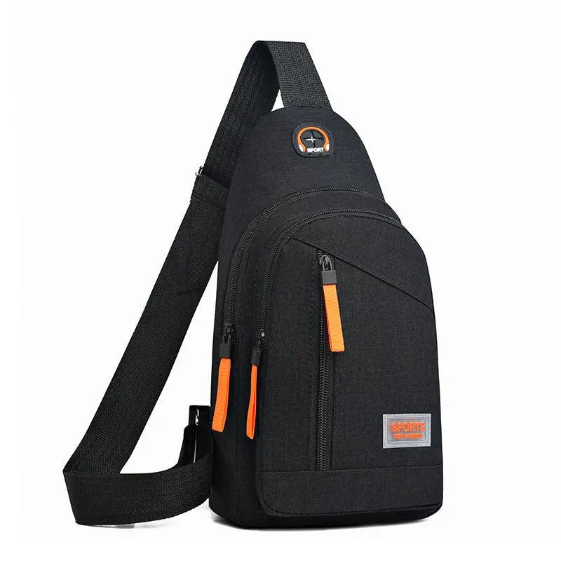 Outdoor sports riding chest bag in double black made from Oxford cloth with sewing thread detail