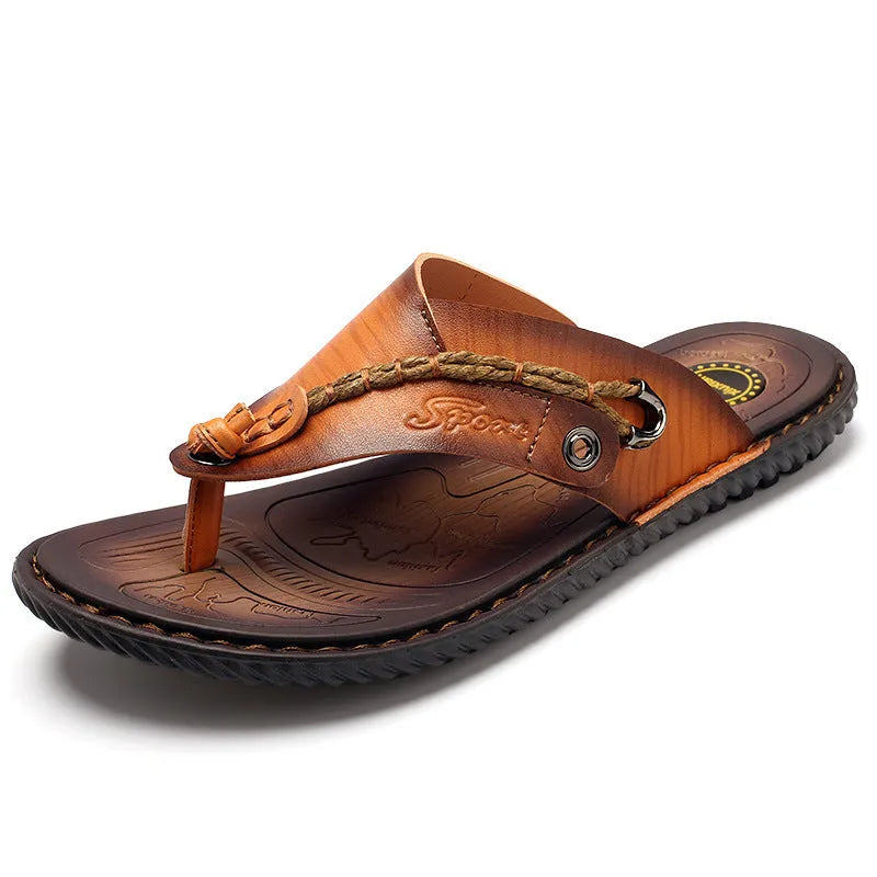 Men's non-slip slippers in black PU leather shown from the side.