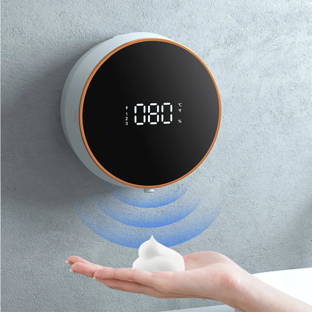 Black and white wall-mounted smart sensing foam soap dispenser with USB charging port