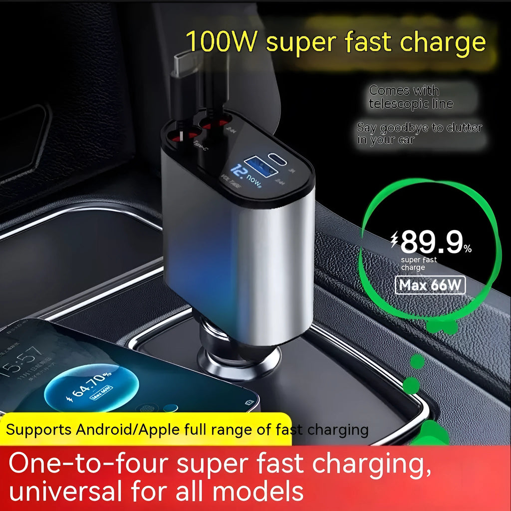 Automatic retractable car charger with QC3.0 fast charging and universal headband for vehicle cigarette lighter sockets