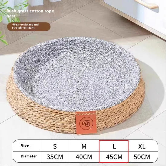 Rattan woven cat nest bed with raised sides in multiple sizes for pet comfort