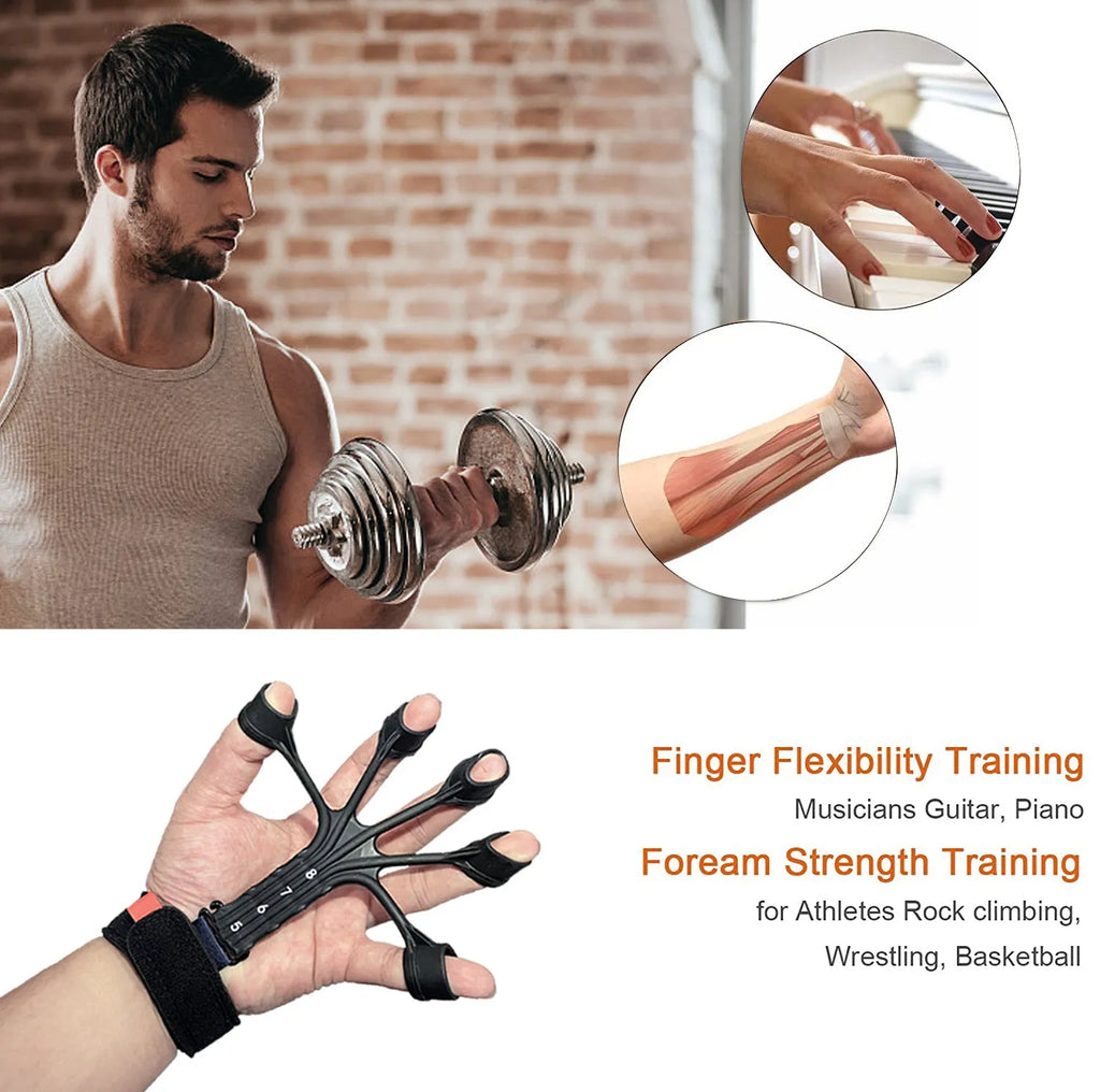Black silicone finger flexion extension trainer with adjustable tension belt for hand rehabilitation