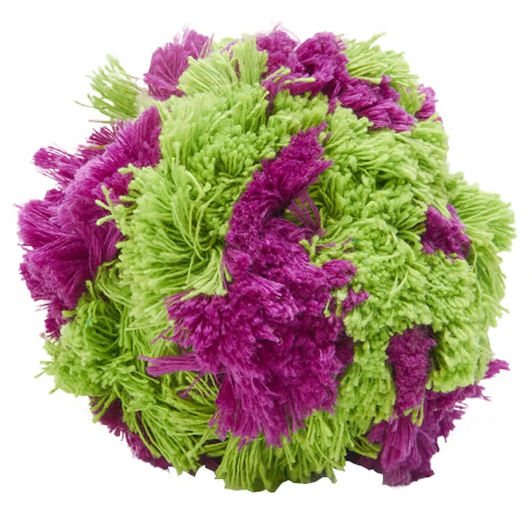 Purple plush sea ball dog chew toy with 15cm diameter for teeth cleaning