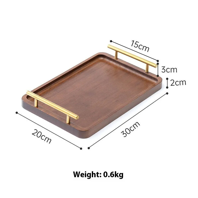 Square brown bamboo serving tray with solid pastoral design for hotel and coffee shop dining
