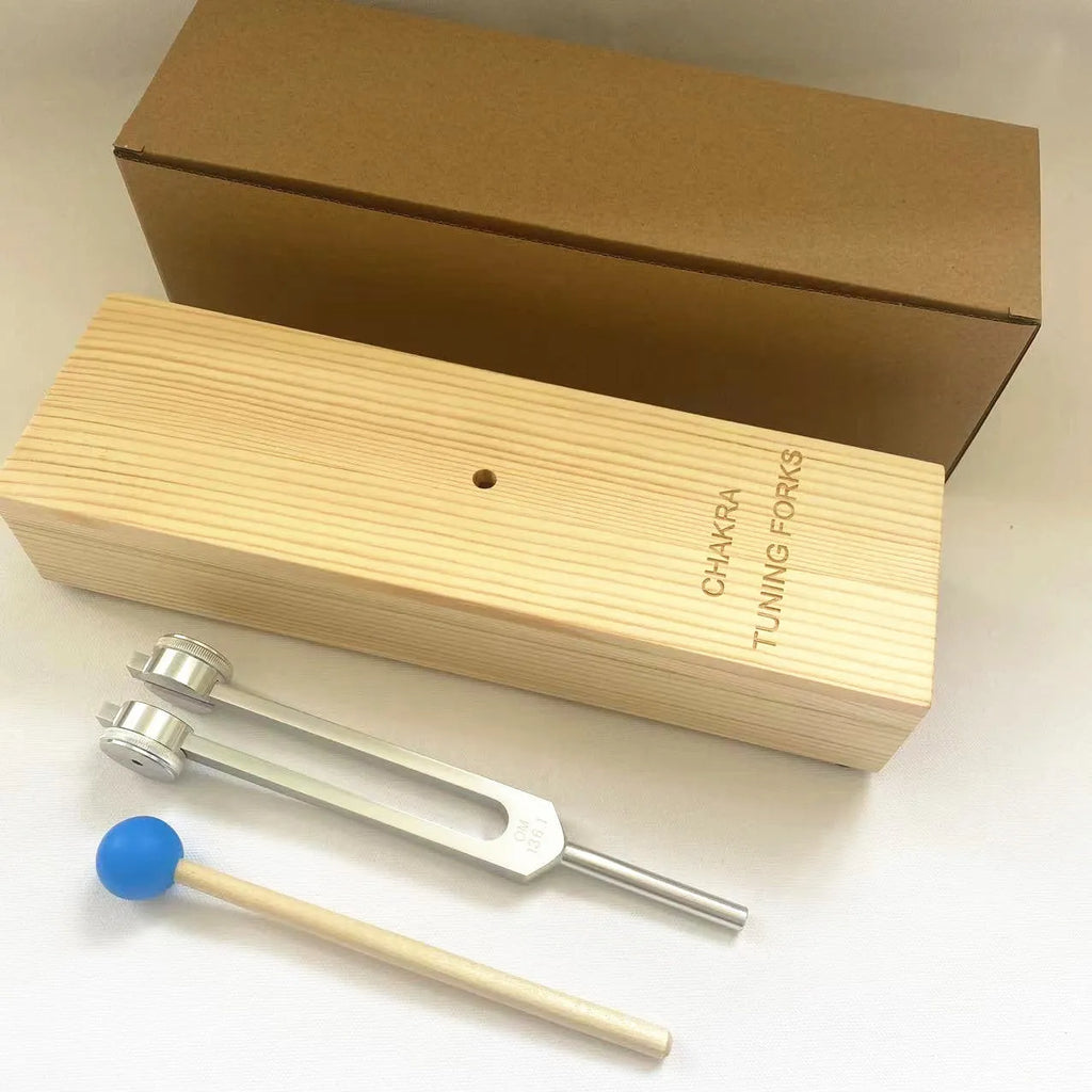 432Hz aluminium alloy tuning fork with speaker set for sound therapy in kraft paper box