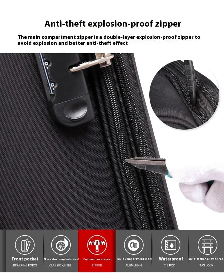 18 inch black Oxford cloth business suitcase with telescopic handle and universal wheels