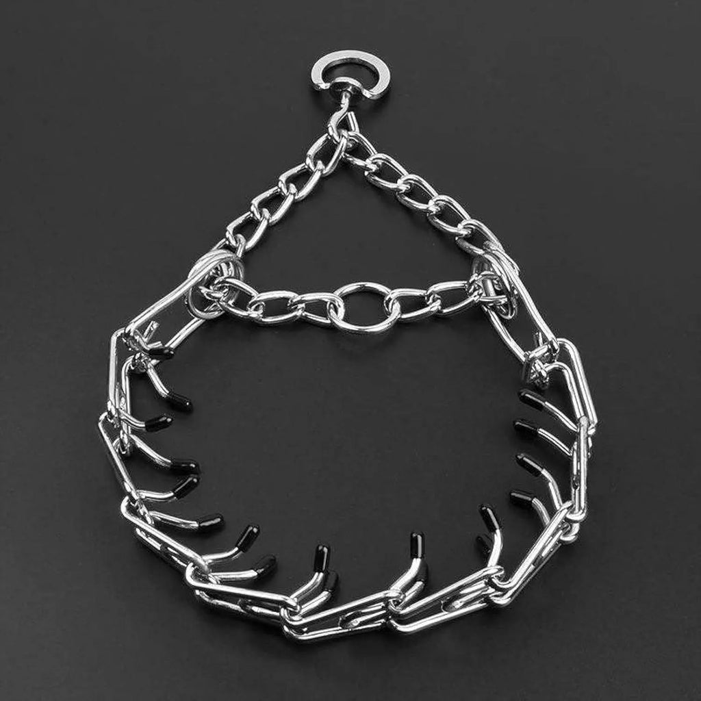 Stainless steel adjustable dog prong collar with comfort rubber tips and chain links