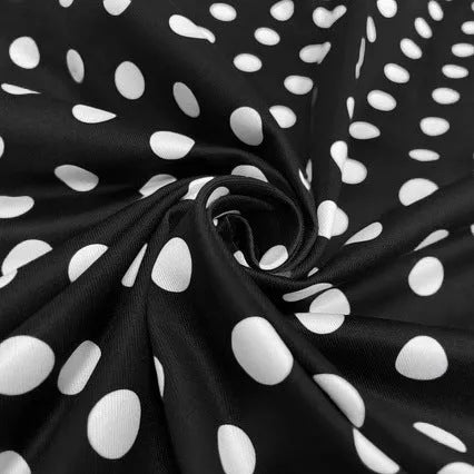 Square collar polka dot dress with pleated skirt and zip front closure in multicolour pattern