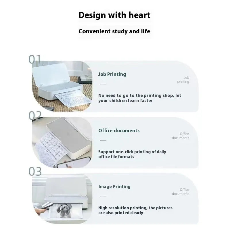Small household intelligent learning printer for wrong question practice with plastic construction and ribbon cartridge