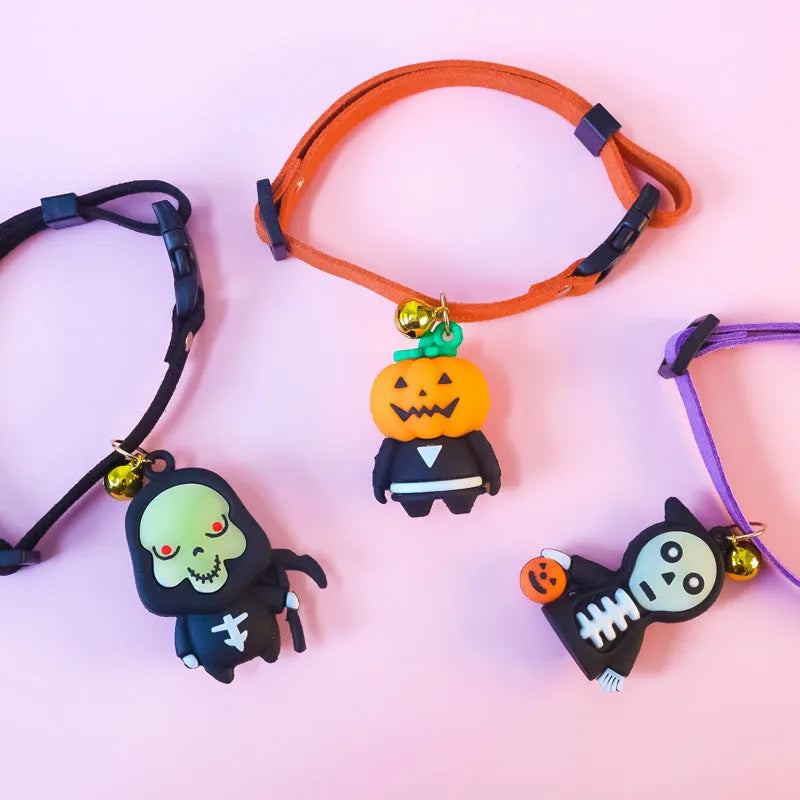 Halloween dog collar decoration with luminous cartoon patterns in pumpkin, brat, or skull designs