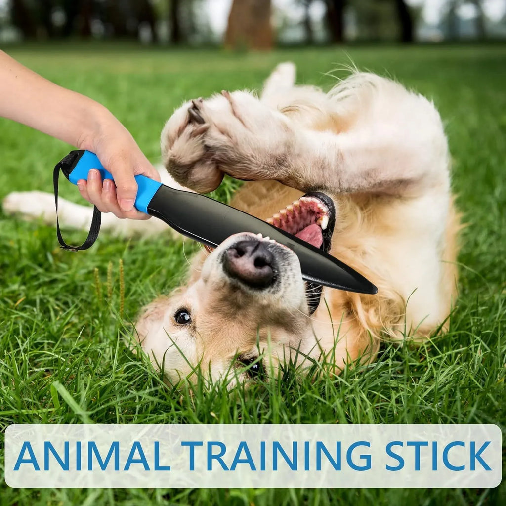 Blue handled nylon dog break stick training tool measuring 35cm for small and medium dogs.