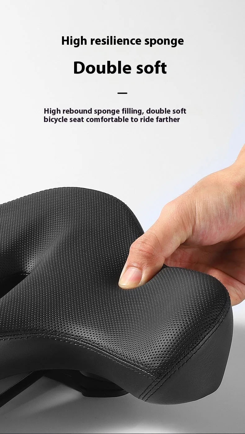 Black leather bicycle saddle cushion with polyurethane foam padding for shock absorption