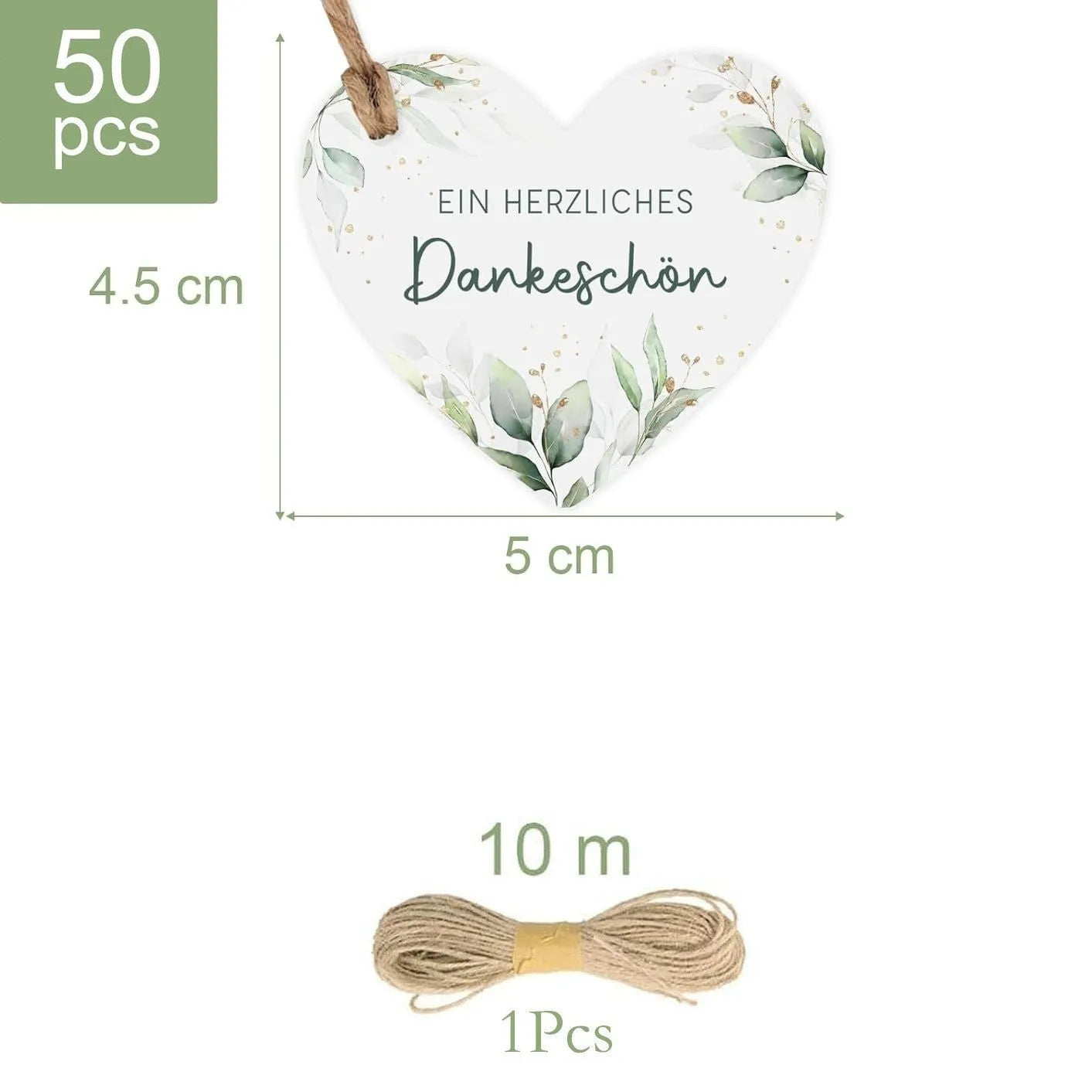 Set of 50 flower heart-shaped paper gift tags in two colour styles, showing half-handmade craft detail.