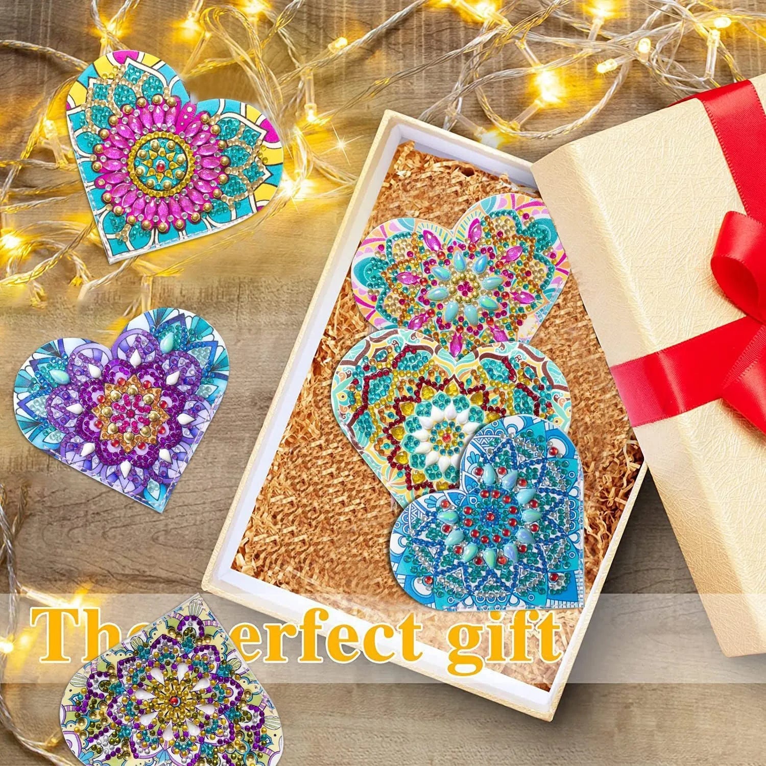 Six handmade PU leather bookmarks with crystal flower cornerite decoration in modern simplicity style