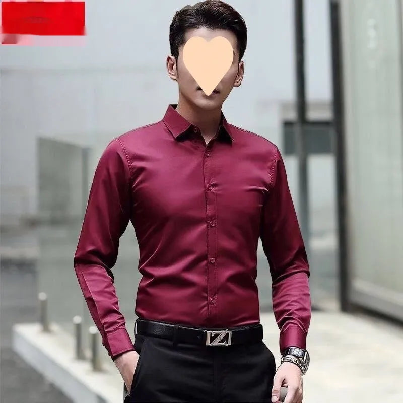 New Business Men's Casual Shirt solid colour slim fit polyester in white
