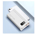 Large capacity power bank in black plastic shell showing front view with dimensions 150 x 76 mm