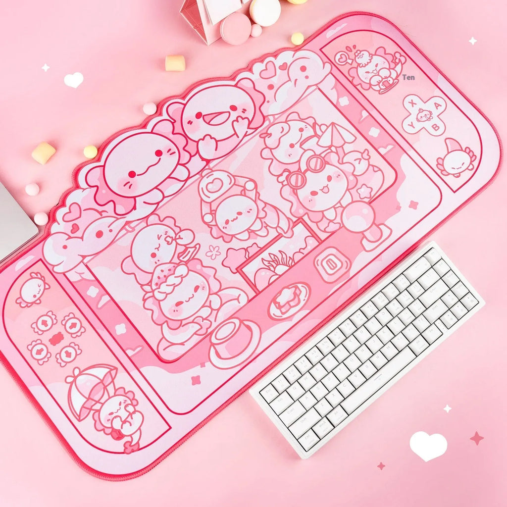 Large rectangular cloth mouse pad with a hexagonal dragon crane machine anime pattern, measuring 75cm by 40cm.