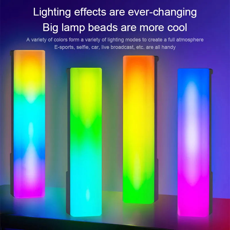 3D RGB tabletop ambiance lamp with voice-activated rhythm lights in black or white shell.