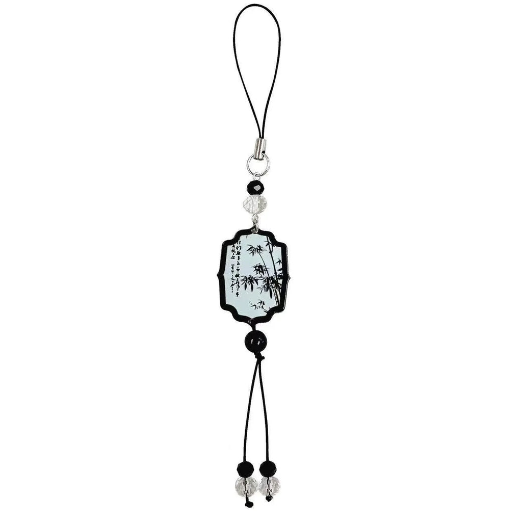 Chinese style beaded keychain with fan and poetry pattern for schoolbag or car