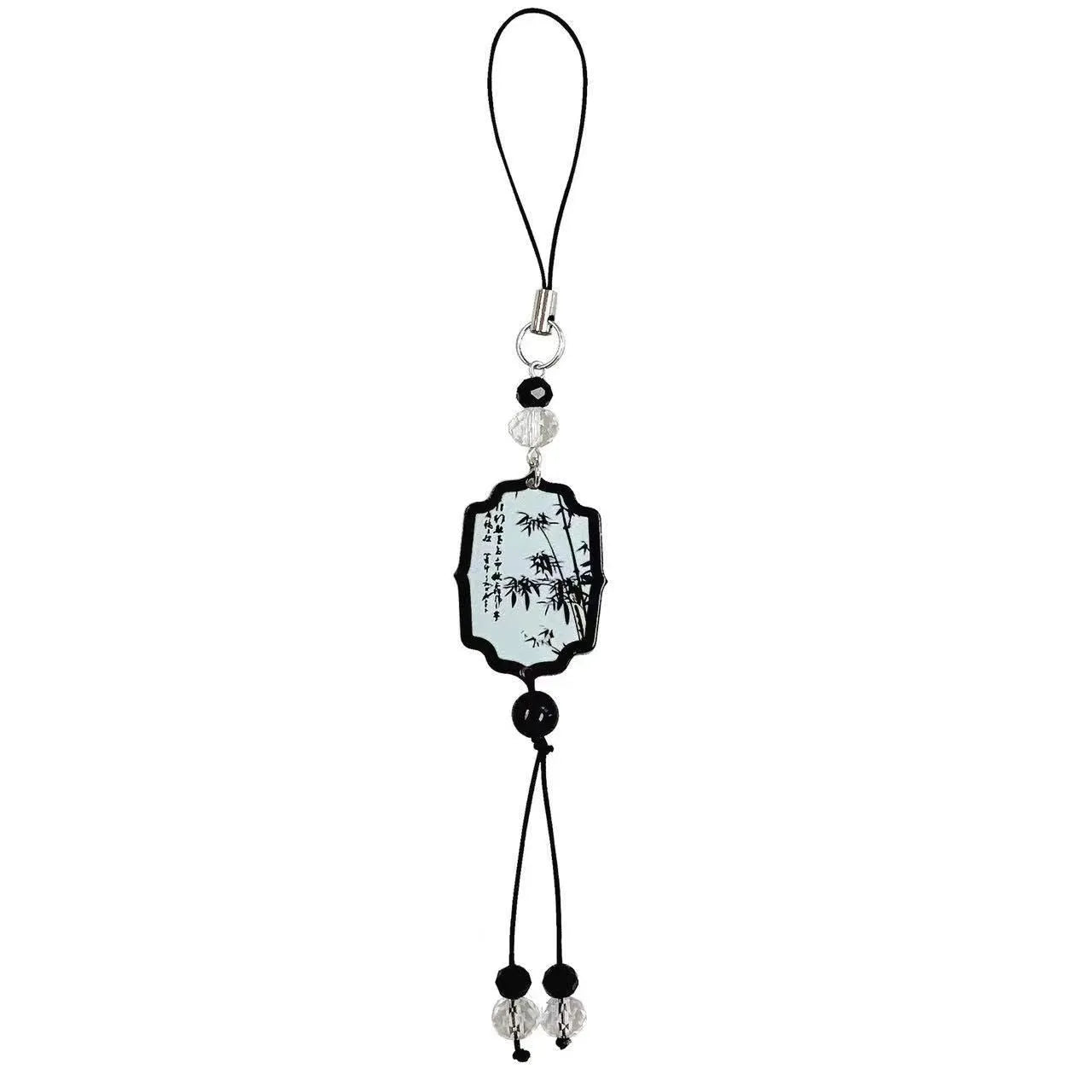 Chinese style beaded keychain with fan and poetry pattern for schoolbag or car