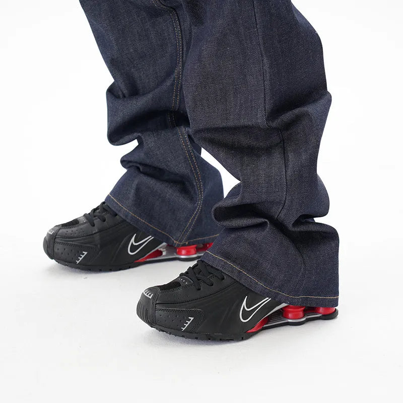 Dark blue loose straight denim jeans for men