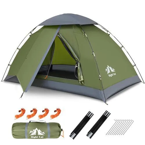 Dark green automatic pop-up camping tent for 2 people with waterproof rainfly