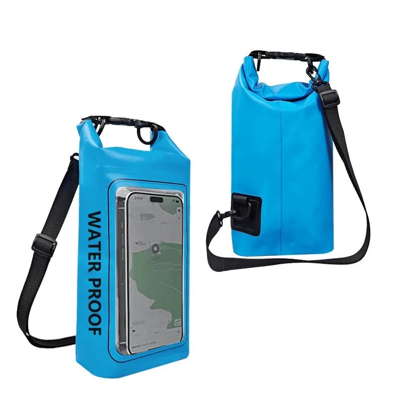 Army Green 2L waterproof PVC mesh crossbody bag for phones, shown with adjustable strap.