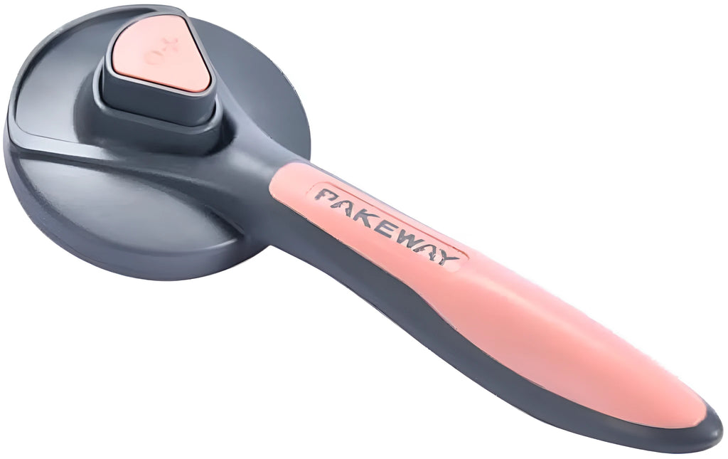 Self-cleaning slicker brush for cats and dogs with one-click button in grey, green, or pink colours