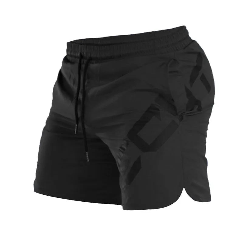 Men's elastic knee-length sports shorts in black colour for running and summer training